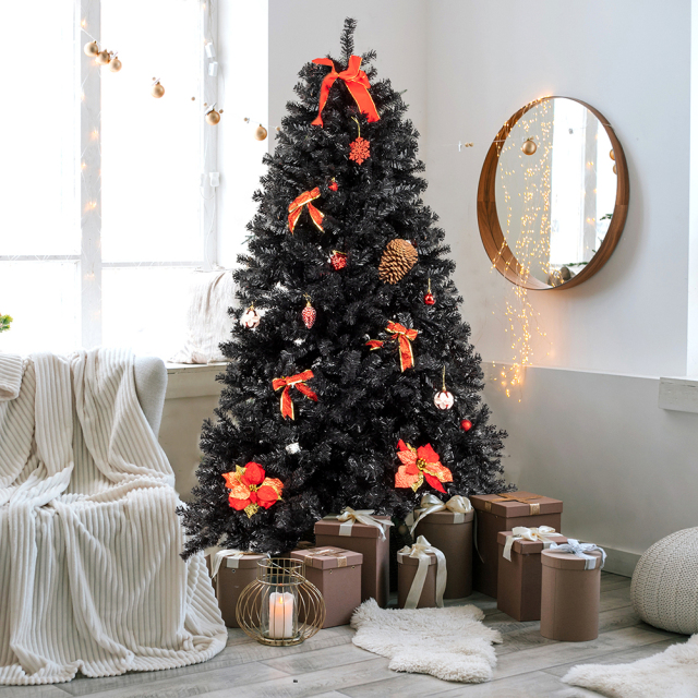 7.5ft 2500 Branches Without Lights Without Pine Cones Tied Tree Structure Christmas Tree Black