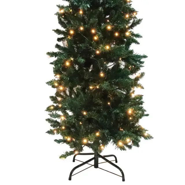 6.5ft Prelit Artificial Slim Christmas Tree 719 Branch Tips Metal Stand Hinged Pencil LED Xmas Tree Christmas Decorations Home Festival Decorations