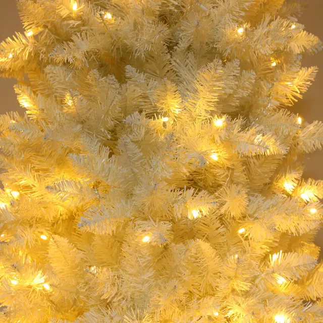 6.5ft Prelit Artificial Slim Christmas Tree 719 Branch Tips Metal Stand Hinged Pencil LED Xmas Tree Christmas Decorations Home Festival Decorations