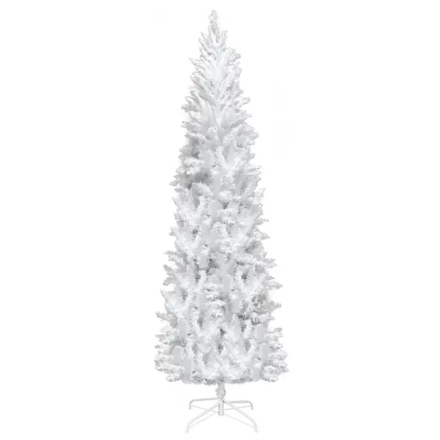 6.5ft Prelit Artificial Slim Christmas Tree 719 Branch Tips Metal Stand Hinged Pencil LED Xmas Tree Christmas Decorations Home Festival Decorations