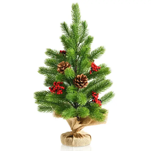 20" Mini Christmas Tree PE Small Artificial Tabletop Christmas Trees Decor with Pine Cones & Red Berries Bedroom Room Porch Table Centerpieces Xmas Decorations