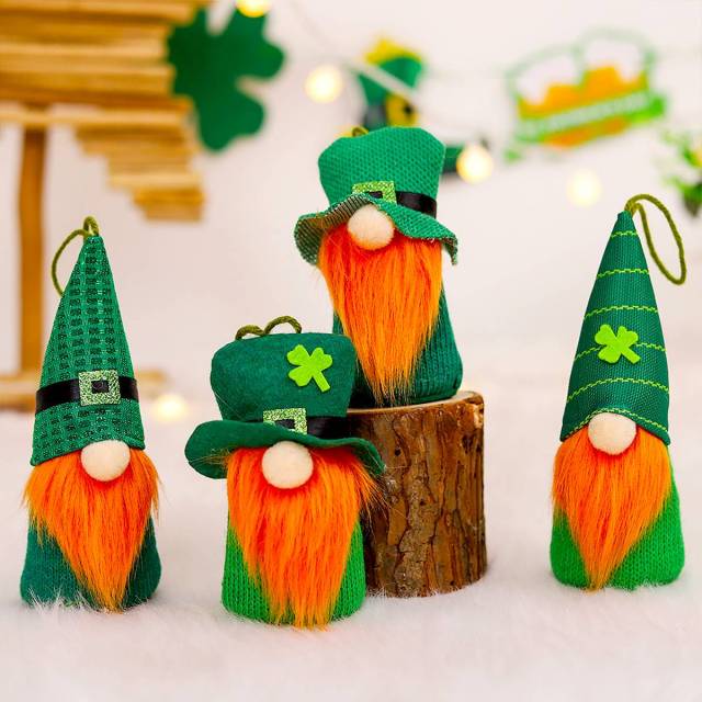 4Pcs Christmas Tree Hanging Gnomes Ornaments, Green Plush Gnome Santa Shamrock Hanging Home Decorations Christmas Holiday Decor