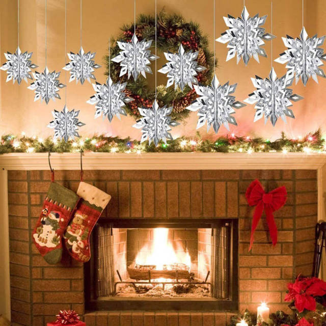 18PCS Winter Christmas Hanging Snowflake Decorations 3D Glittery Snowflake for Christmas Holiday New Year Party Home Decorations