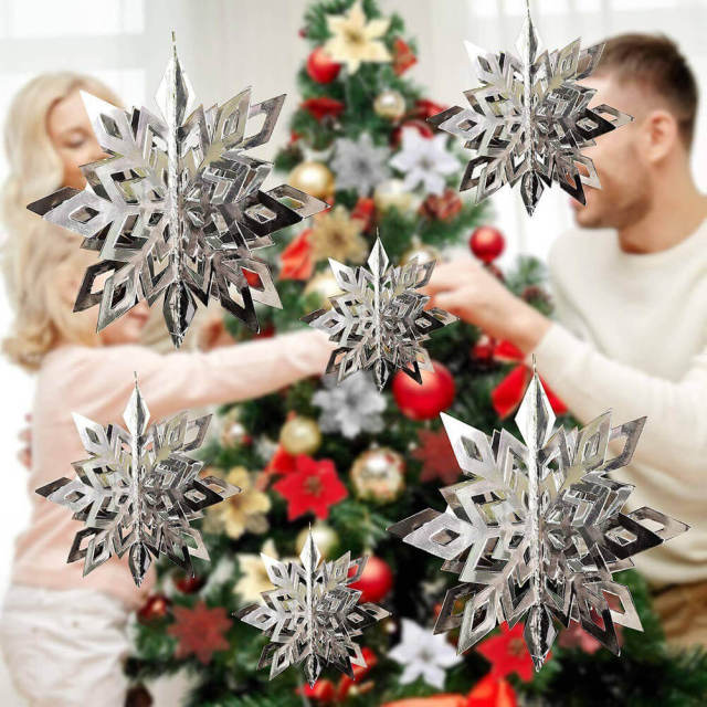 18PCS Winter Christmas Hanging Snowflake Decorations 3D Glittery Snowflake for Christmas Holiday New Year Party Home Decorations