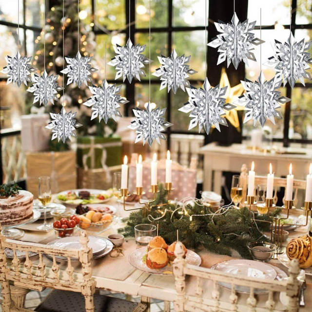 18PCS Winter Christmas Hanging Snowflake Decorations 3D Glittery Snowflake for Christmas Holiday New Year Party Home Decorations