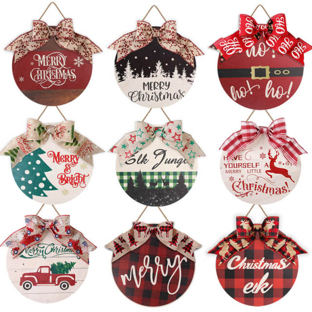 OOVOV Square Merry Christmas Wall Hanging Red And White Plaid Christmas Wooden Decor Wall Sign 14.96" x 14.96"