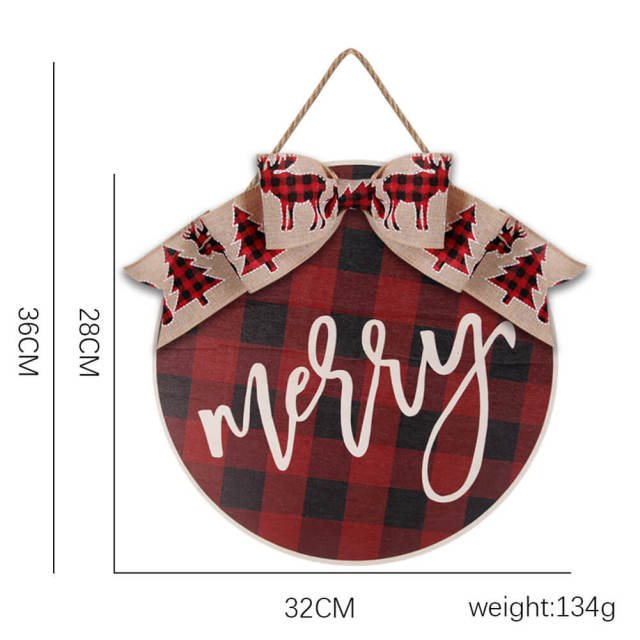 OOVOV Square Merry Christmas Wall Hanging Red And White Plaid Christmas Wooden Decor Wall Sign 14.96" x 14.96"