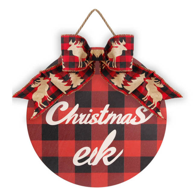 OOVOV Square Merry Christmas Wall Hanging Red And White Plaid Christmas Wooden Decor Wall Sign 14.96" x 14.96"