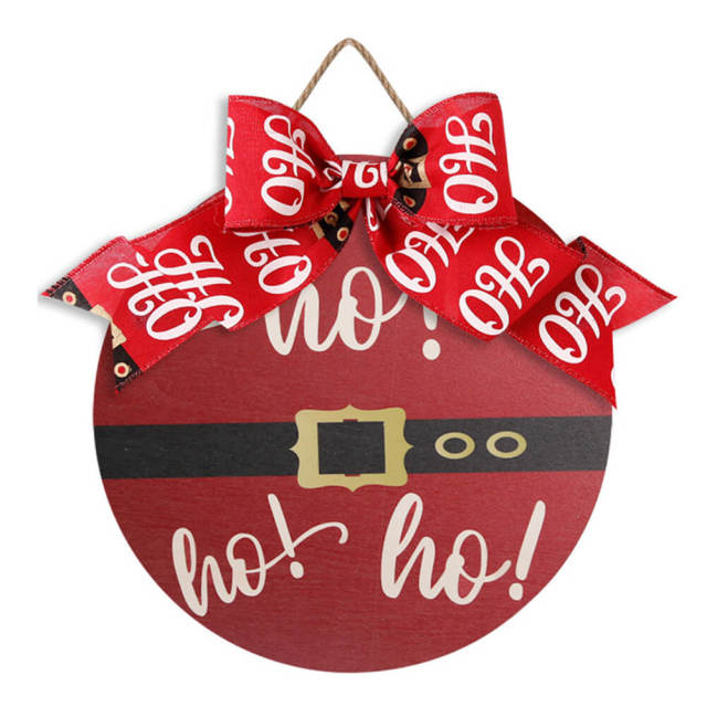 OOVOV Merry Christmas Wall Hanging Round Christmas Wooden Decor Wall Sign With Bow 12.6" x 12.6"