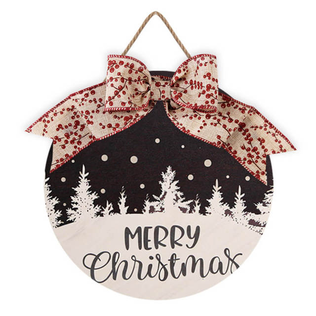 OOVOV Merry Christmas Wall Hanging Round Christmas Wooden Decor Wall Sign With Bow 12.6" x 12.6"