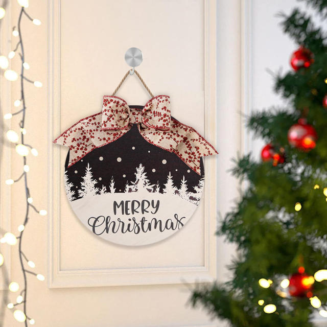 OOVOV Square Merry Christmas Wall Hanging Red And White Plaid Christmas Wooden Decor Wall Sign 14.96" x 14.96"