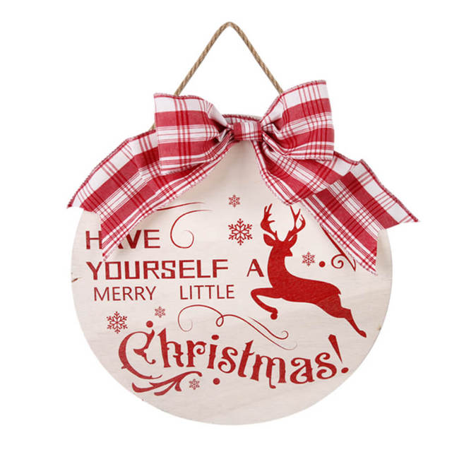 OOVOV Merry Christmas Wall Hanging Round Christmas Wooden Decor Wall Sign With Bow 12.6" x 12.6"