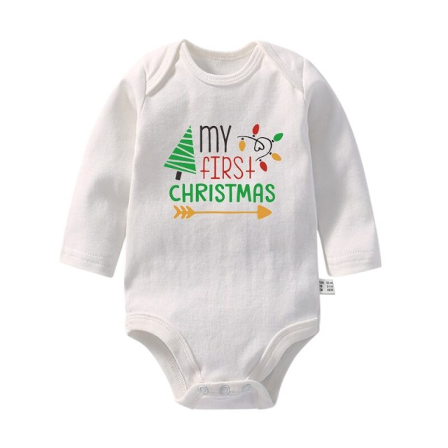 Newborn Baby My First Christmas White Long Sleeve Cotton Romper Xmas