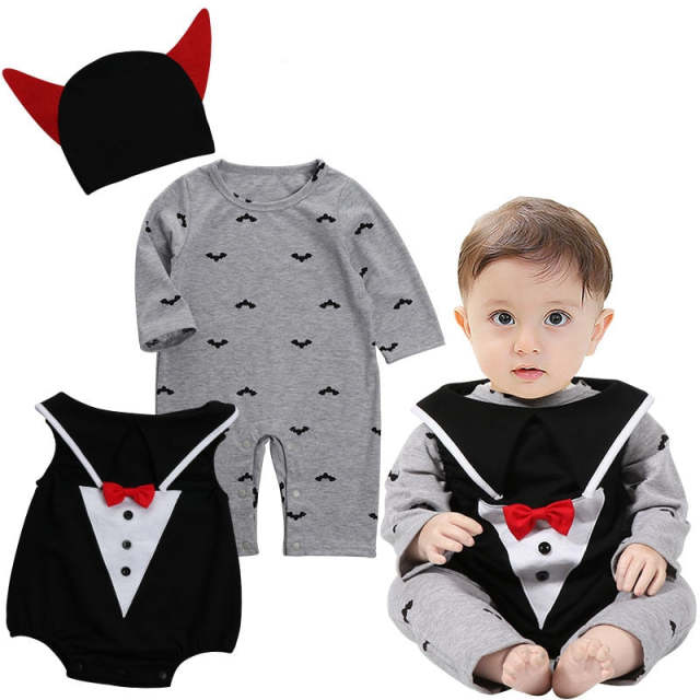 Baby Boys Halloween Clothes Set Bat Pumpkin Vampire Cosplay Long Sleeve Jumpsuit