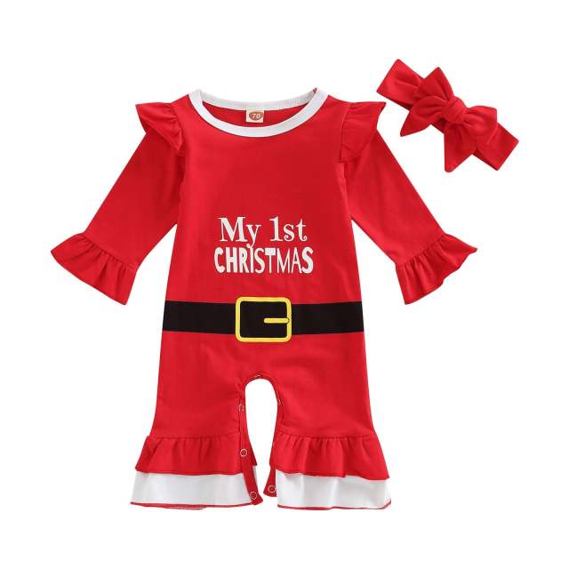 Baby Boy Girl 2Pcs Christmas Rompers Long Sleeve Cotton Jumpsuits 0-24M