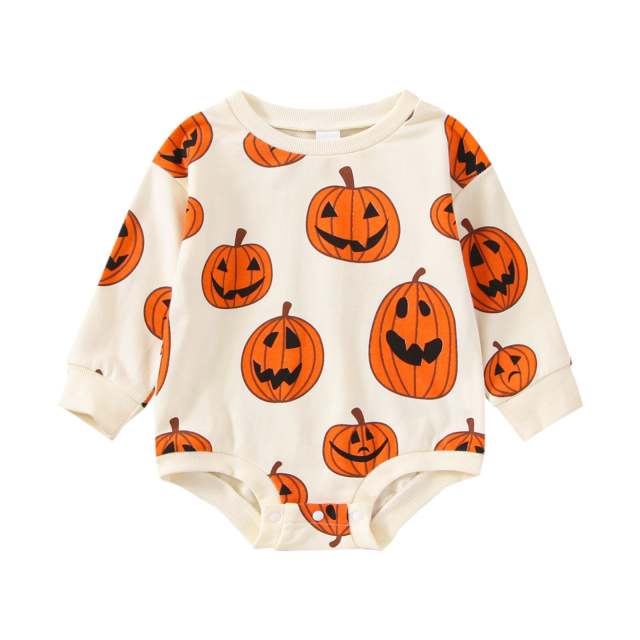 Baby Girl Boy Halloween Days Lovely Romper Pumpkin Printing Long Sleeve