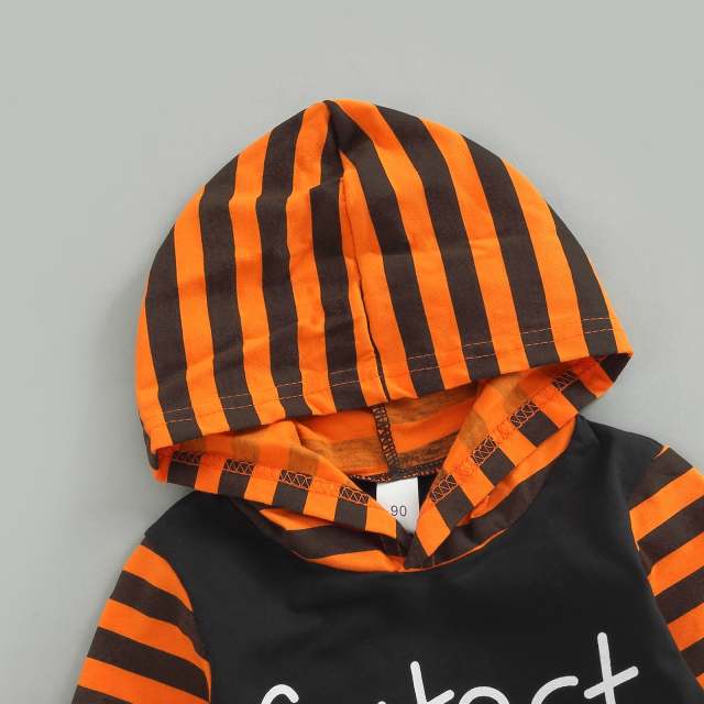 0-18M Infant Baby Girl Boy Halloween Long Sleeve Striepd Hooded Jumpsuit