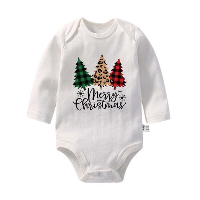 Merry Christmas Print Newborn Baby White Long Sleeve Romper  Xmas Gift