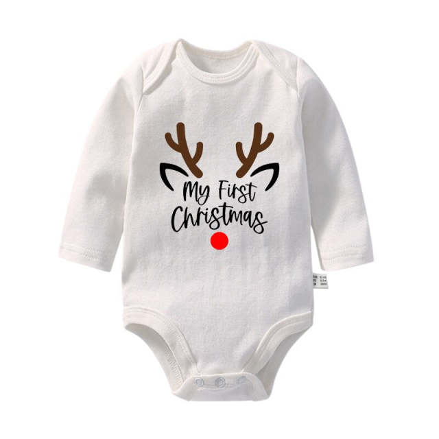 Newborn Baby My First Christmas White Long Sleeve Cotton Romper Xmas