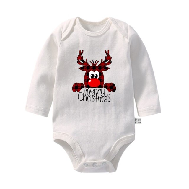 Merry Christmas Print Newborn Baby White Long Sleeve Romper  Xmas Gift