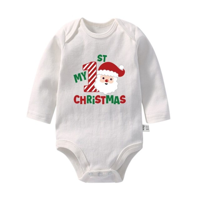 Newborn Baby My First Christmas White Long Sleeve Cotton Romper Xmas