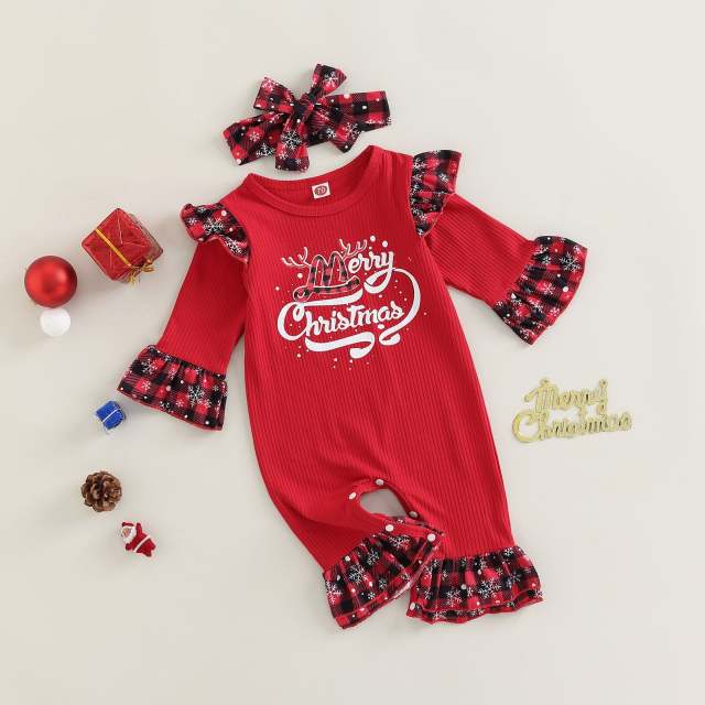 Baby Boy Girl 2Pcs Christmas Rompers Long Sleeve Cotton Jumpsuits 0-24M