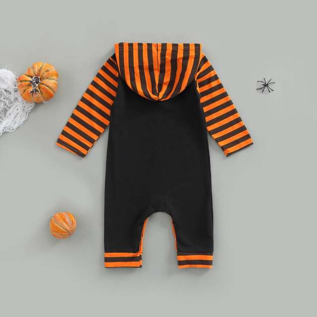 0-18M Infant Baby Girl Boy Halloween Long Sleeve Striepd Hooded Jumpsuit