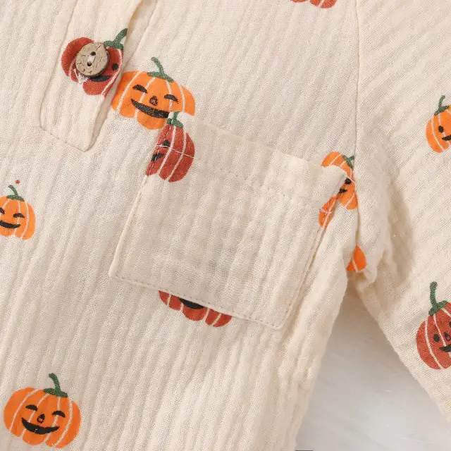 0-18M Baby Boy Girl Halloween Pumpkin Print O-Neck Long Sleeve Jumpsuit