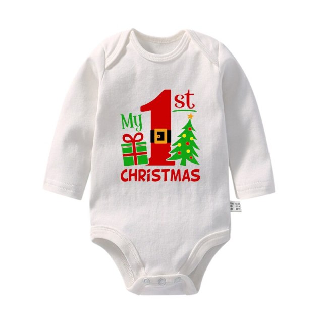 Newborn Baby My First Christmas White Long Sleeve Cotton Romper Xmas