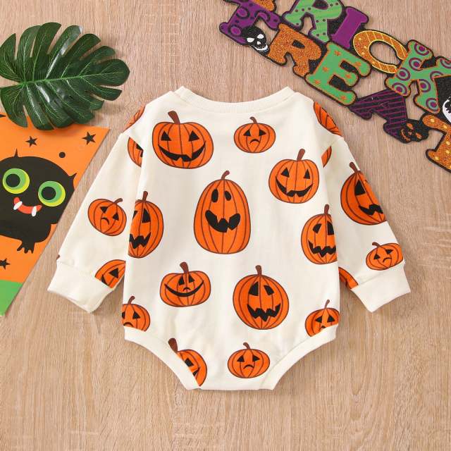 Baby Girl Boy Halloween Days Lovely Romper Pumpkin Printing Long Sleeve