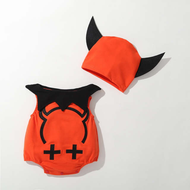 Baby Boys Halloween Clothes Set Bat Pumpkin Vampire Cosplay Long Sleeve Jumpsuit