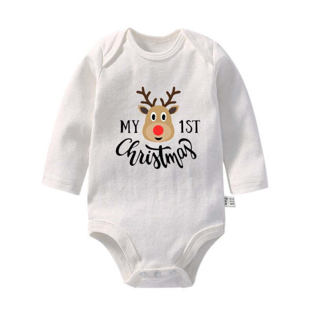 Newborn Baby My First Christmas White Long Sleeve Cotton Romper Xmas