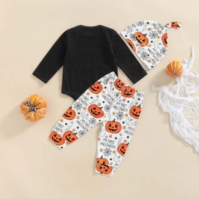 Baby Girls Boys Halloween Romper Pumpkin Printing Long Sleeve Jumpsuits