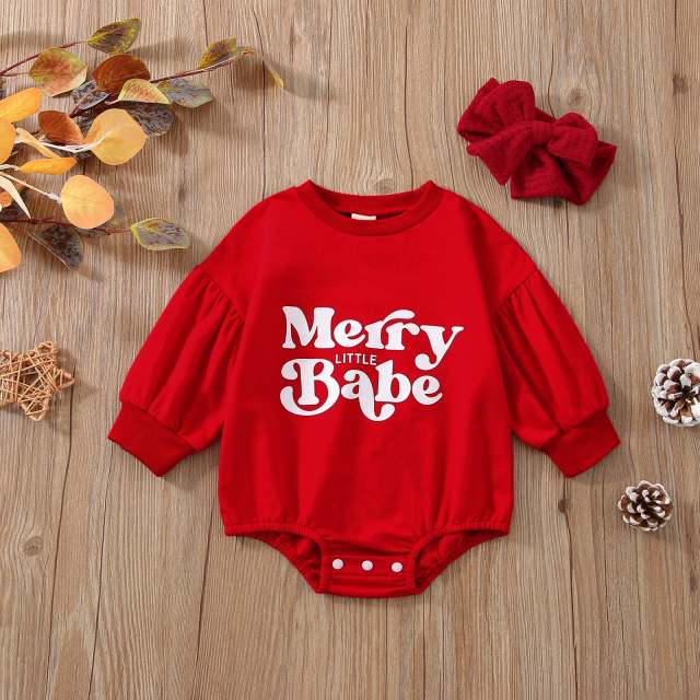 Newborn Baby Girl Christmas Bodysuit Set Red Long Sleeve Jumpsuit Bow