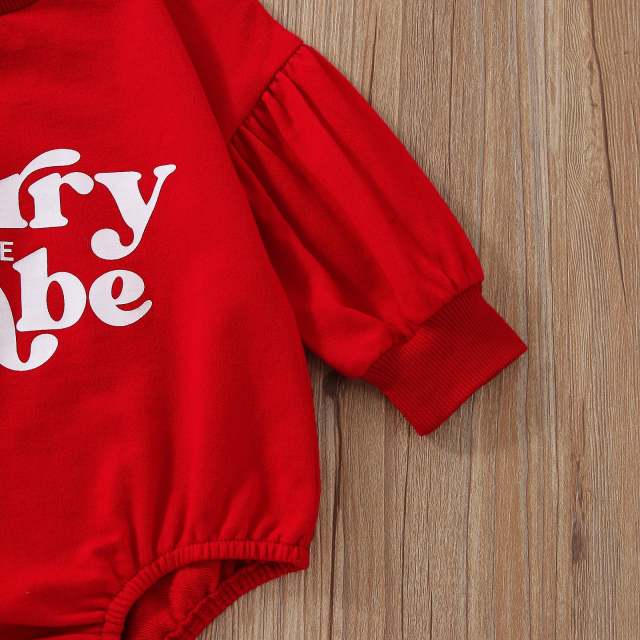 Newborn Baby Girl Christmas Bodysuit Set Red Long Sleeve Jumpsuit Bow