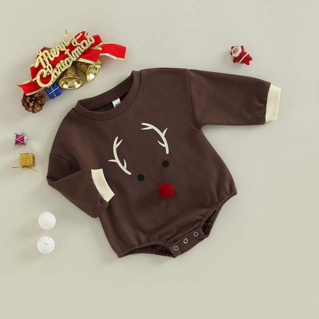 Baby Boys Girls Christmas Elk Print Long Sleeve Jumpsuit Clothes for 0-18M