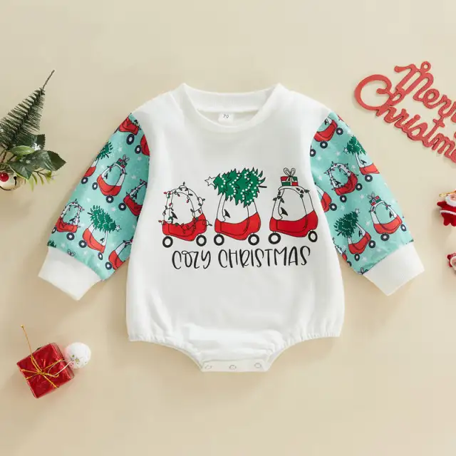 Christmas Jumpsuit For Baby Boy Girl Long Sleeve Santa Tree Print Romper