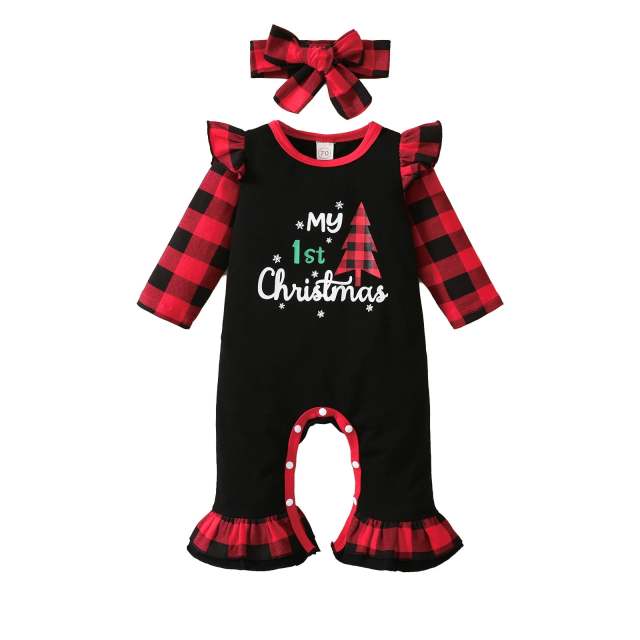 0-18M Baby Girl Christmas Romper Long Sleeve Letter Printed Jumpsuit
