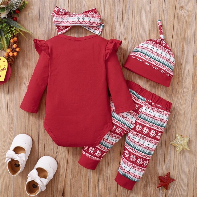 My First Christmas Baby Clothes 4pcs Set Baby Girls Xmas Cotton Outfits