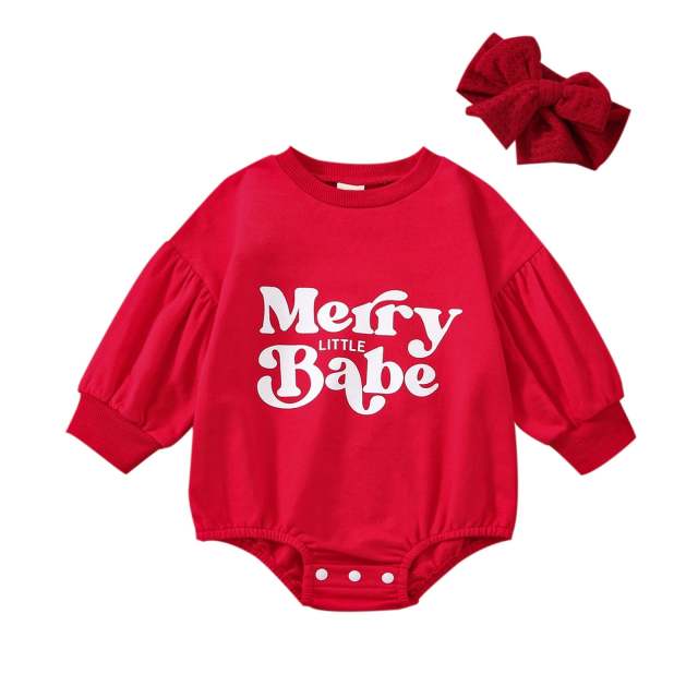 Newborn Baby Girl Christmas Bodysuit Set Red Long Sleeve Jumpsuit Bow