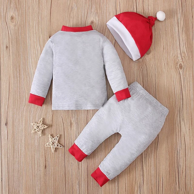 Boy Girl Christmas Santa Claus Cosplay Costumes Long Sleeve Top+Trousers+Hat Set