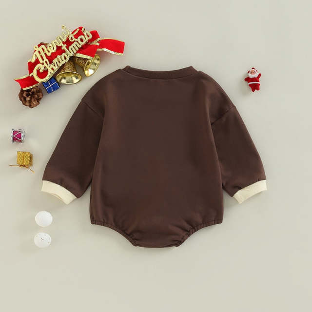 Baby Boys Girls Christmas Elk Print Long Sleeve Jumpsuit Clothes for 0-18M