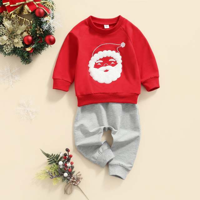 0-4Y Toddler Baby Boy Girl 2Pc Santa Claus Print Christmas Clothing Set