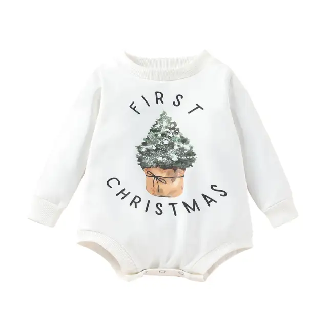 Baby Girls Boys Long Sleeve Romper Christmas Tree Print Casual Playsuit