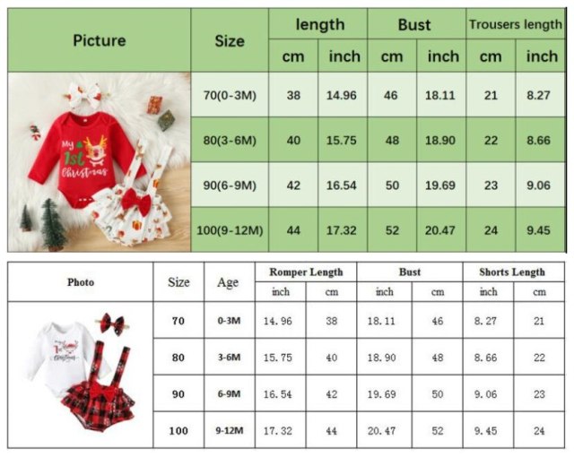 Baby Girls Christmas Bodysuit Set Print Long Sleeves Romper+Suspender Skirt+Headband