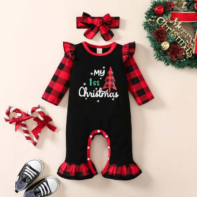 0-18M Baby Girl Christmas Romper Long Sleeve Letter Printed Jumpsuit