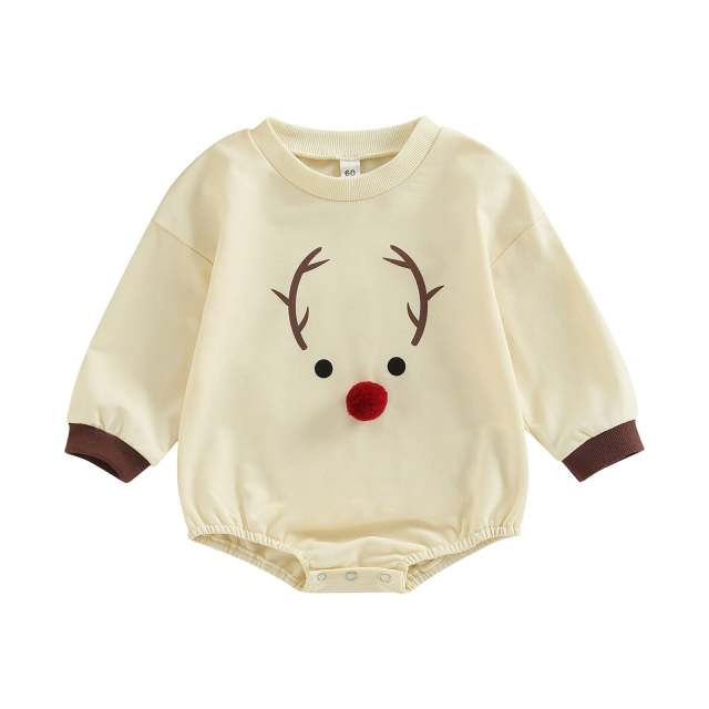 Baby Boys Girls Christmas Elk Print Long Sleeve Jumpsuit Clothes for 0-18M