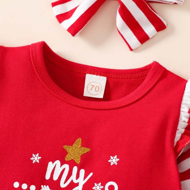 0-18M Baby Girl Christmas Romper Long Sleeve Letter Printed Jumpsuit