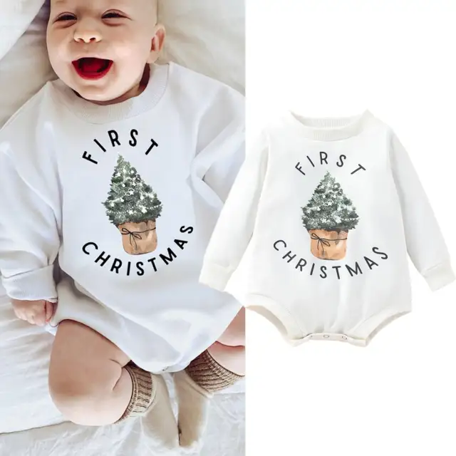 Baby Girls Boys Long Sleeve Romper Christmas Tree Print Casual Playsuit