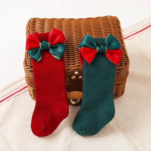 Baby Girls Boys Christmas Socks Toddler Big Bow Knee High Long Socks